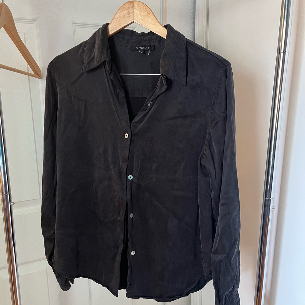 Olivaceous Black Button-Up Blouse